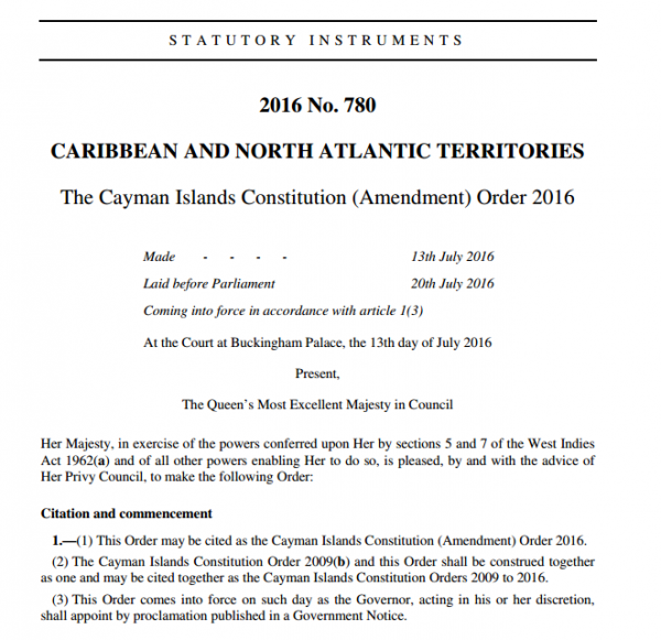 The Cayman Islands Constitution (Amendment) Order 2016